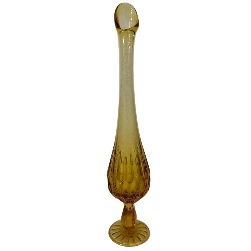 Fenton Thumb Print Amber Glass Swung Footed Bud Vase Mid Century Vintage - Picture 1 of 3